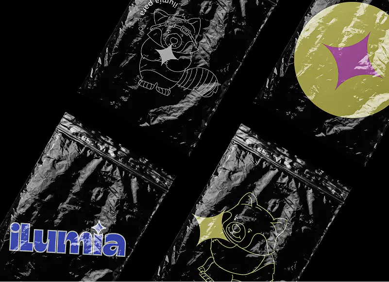 Stickers que hacen parte del diseño de marca Ilumía para una agencia de branding en Colombia