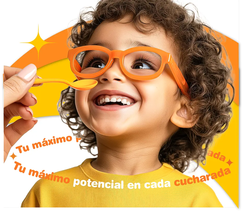 Niño tomando medicamento del diseño de marca Vitacerebrina  para una agencia de branding en Colombia