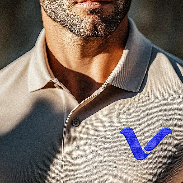 Camiseta blanca con logo azul del diseño de marca Vivalente para una agencia de branding en Colombia
