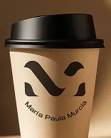 Vaso blanco con logo negro del diseño de marca Vivalente para una agencia de branding en Colombia