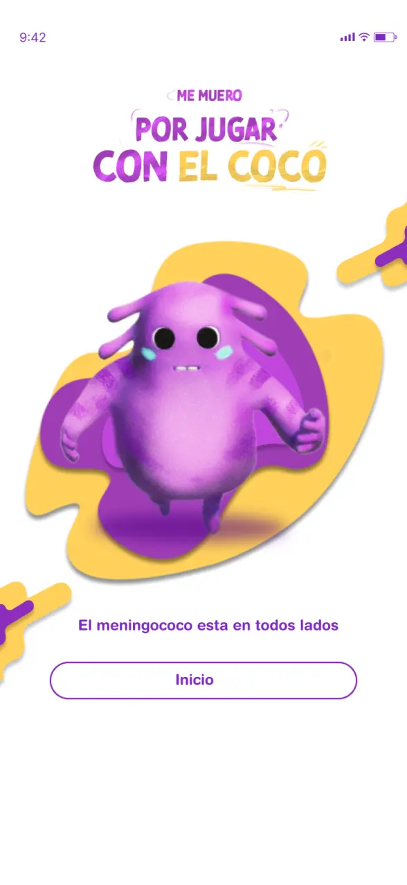 diseño ux ui de inicio para desarrollo de apps del coco meningococo